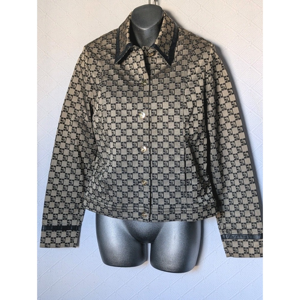 NEW! ST. JOHN By Marie Gray S Leather Trimmed Logo Jacket